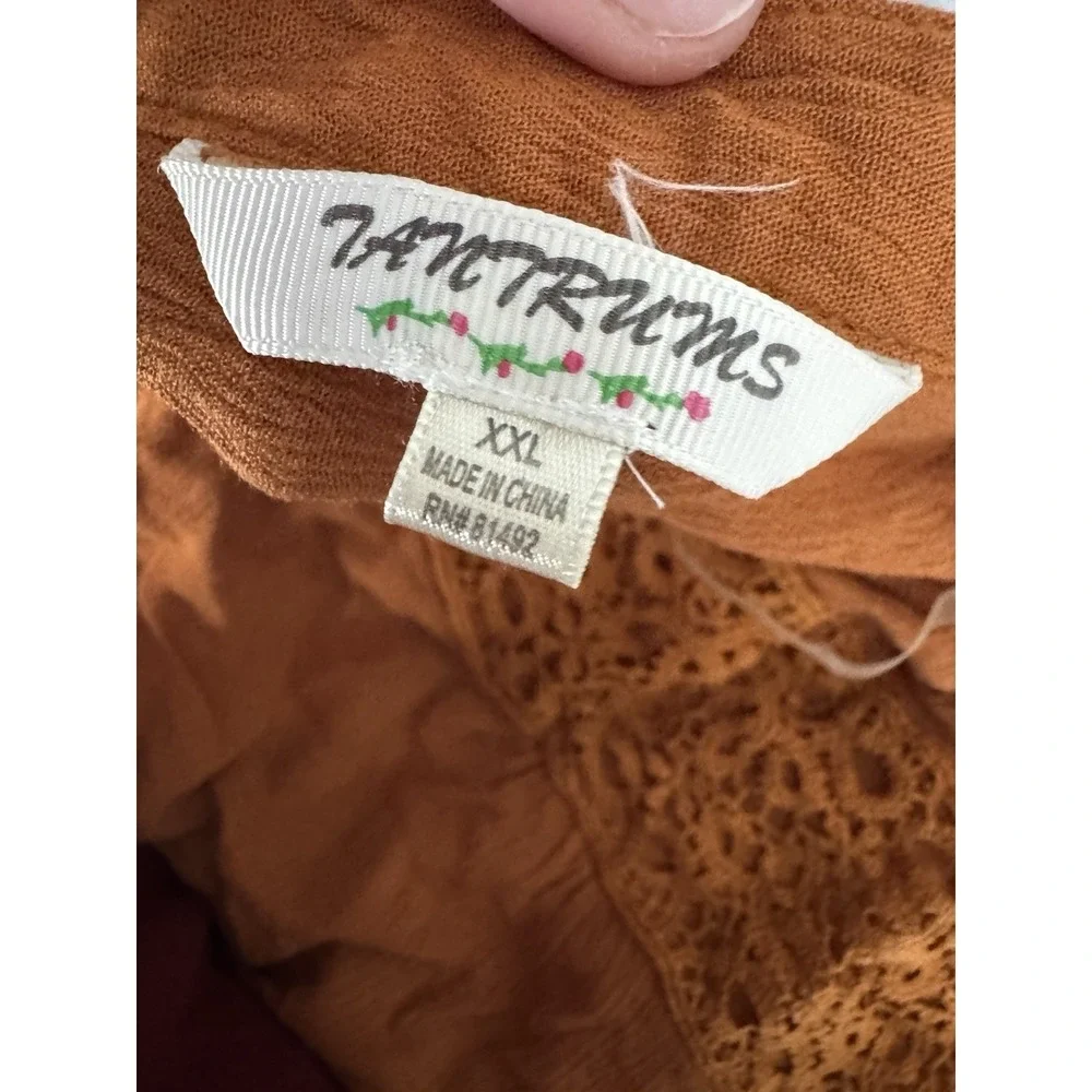 Tantrums 2X  Boho peasant Blouse western rodeo tassel rayon open knit‎ tan - Picture 6 of 9